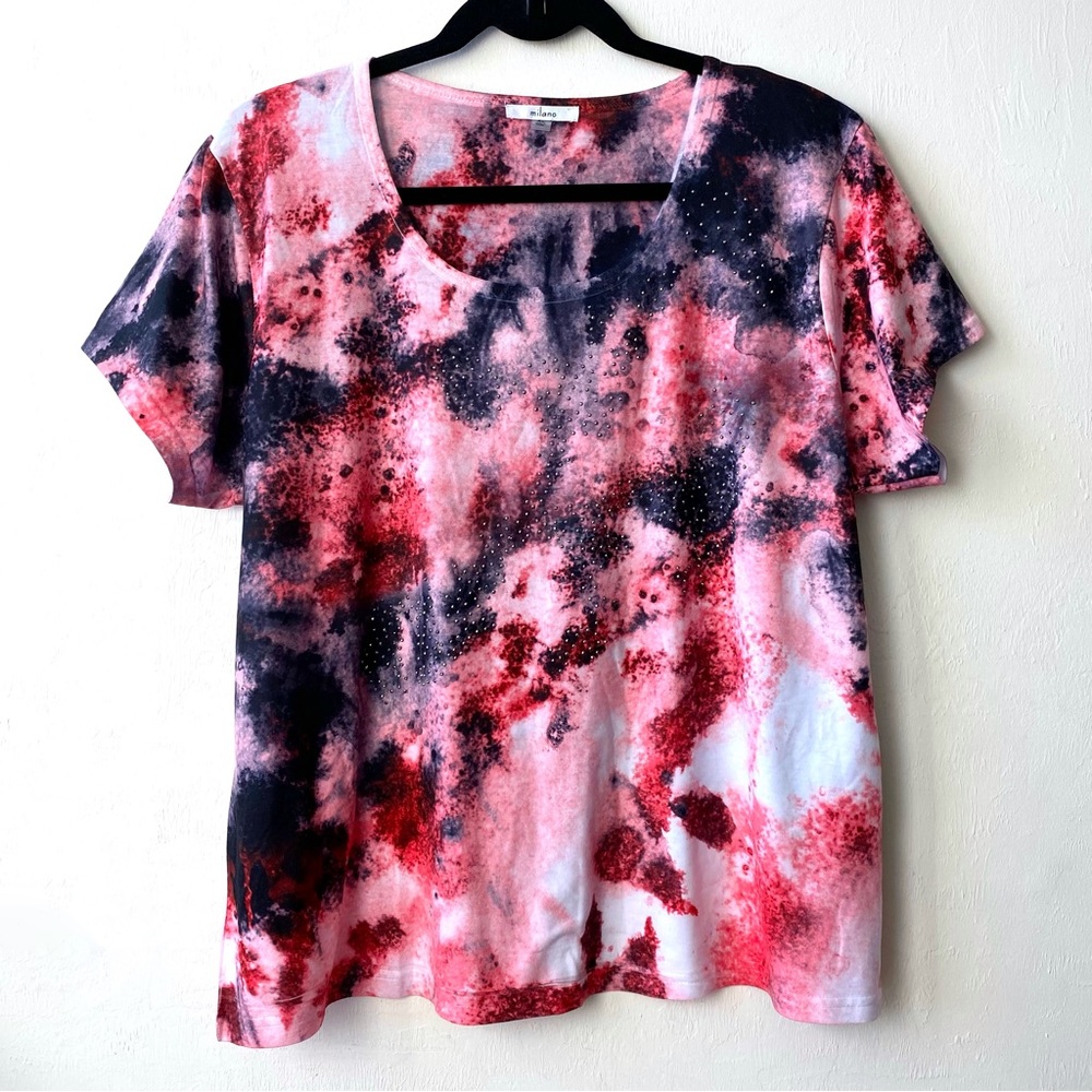 Milano Pink Galaxy Tie Dye Embellished Comfort and Soft Top size XL